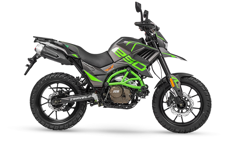 Moto Todoterreno TRAVEL 250 4V Color gris con verde